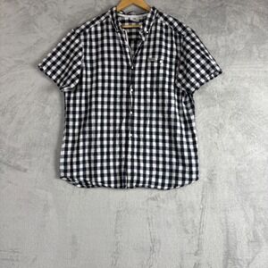 Columbia Mens XL Gingham Short Sleeve Button Down Shirt Navy Blue AM0343 Regular